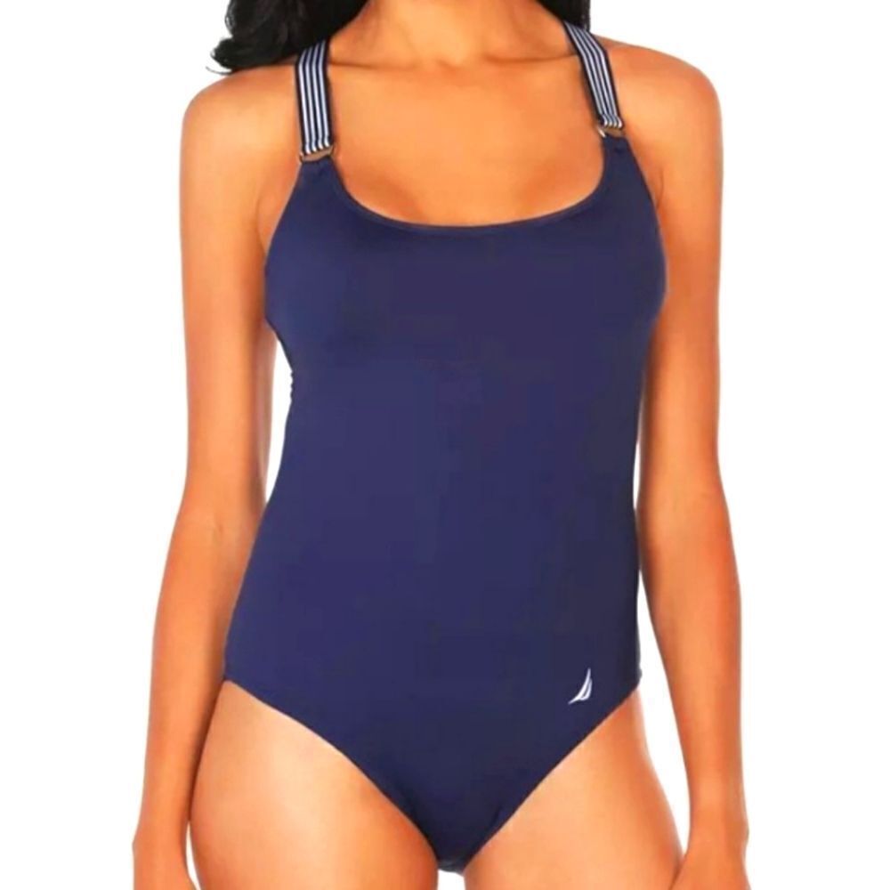 Nautica DEEP SEA navy blue women's Cross-Back One-Piece Swimsuit size X-Large